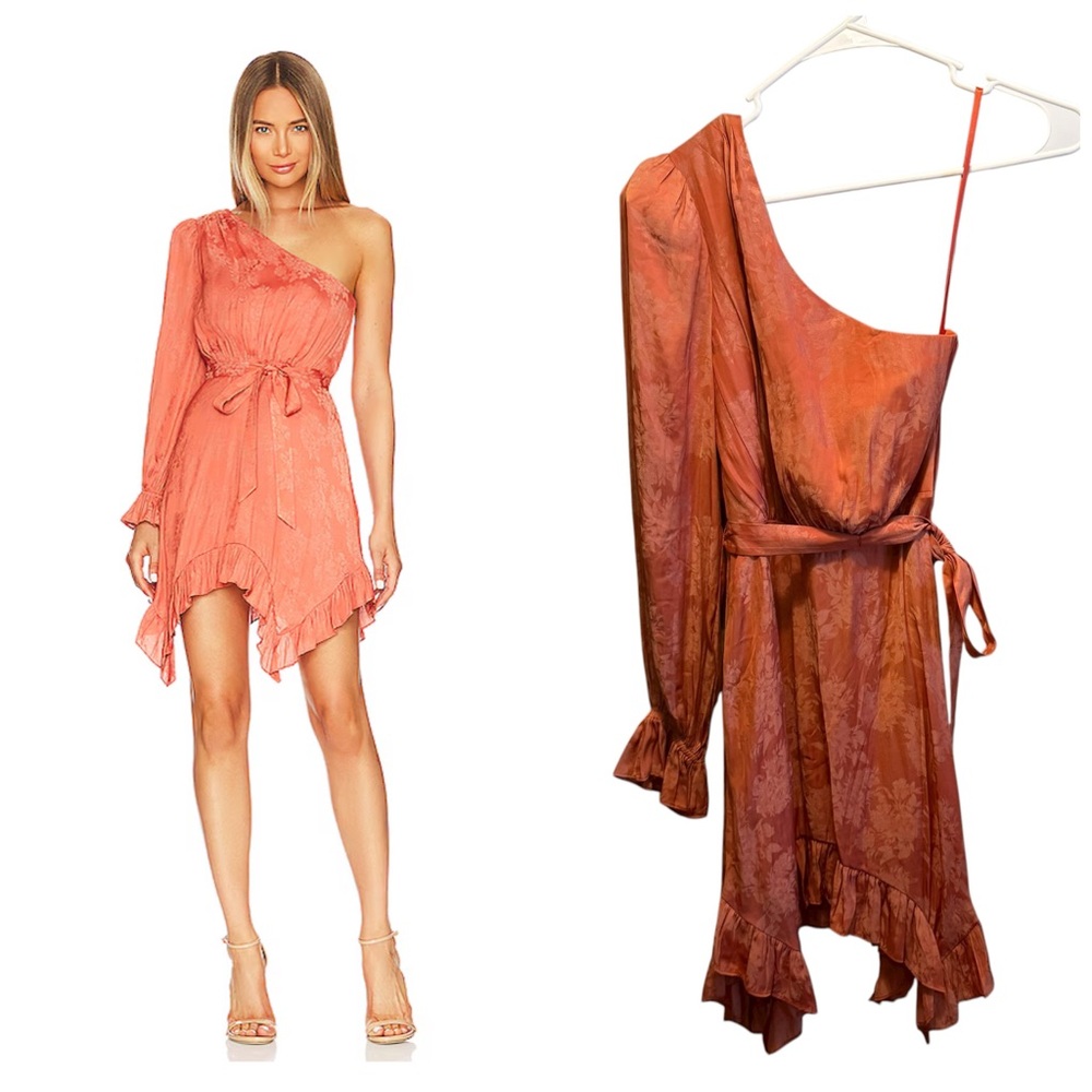 BCBGMAXAZRIA Floral Jacquard One Shoulder Mini Evening Dress Ginger Size 2 NWT